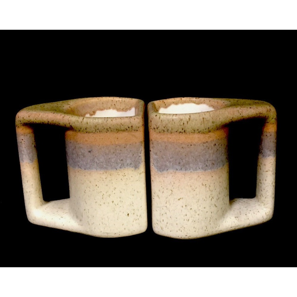 Padilla Handcrafted Stoneware Stackable Cups Mugs Drip Glaze Signed Set of 2